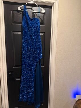 One-Shoulder Royal Blue Sequin Evening Gown size 9